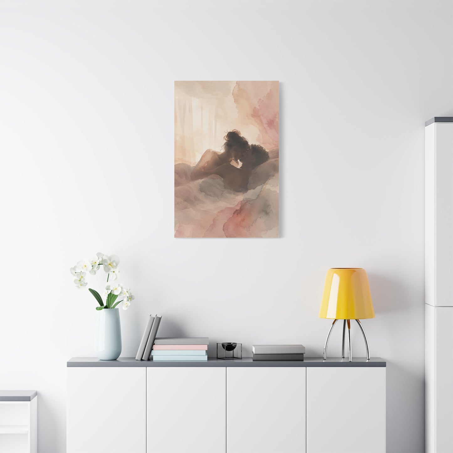 Blush Watercolor Lovers Close Embrace Wall Art & Canvas Print
