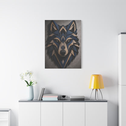 Layered Blue Geometric Wolf Head Sculpture Wall Art & Canvas Print