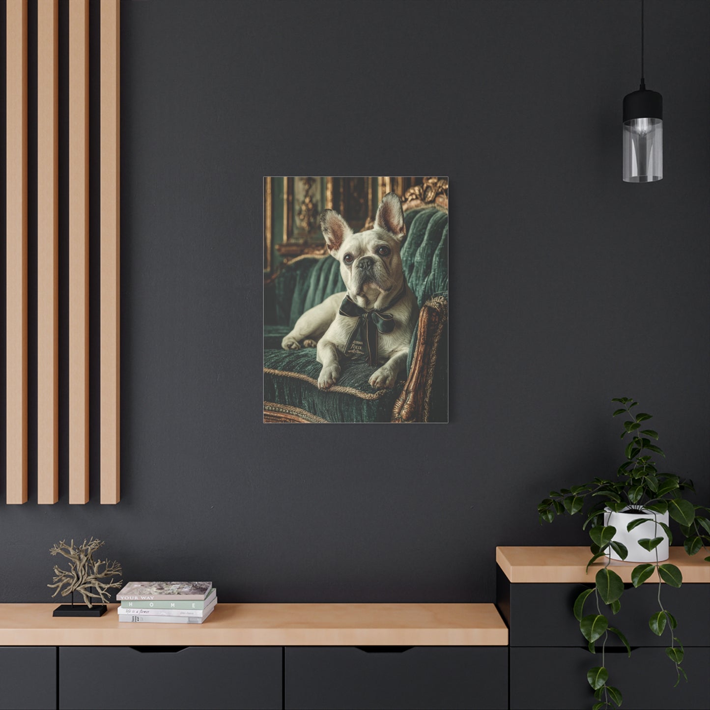 French Bulldog Velvet Sofa Portrait Wall Art & Canvas Print