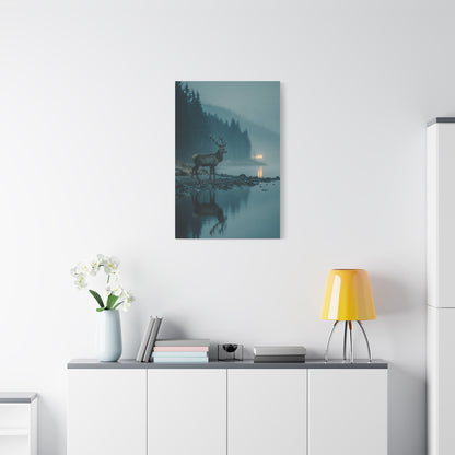 Blue Hour Lakeside Stag Reflection Wall Art & Canvas Print
