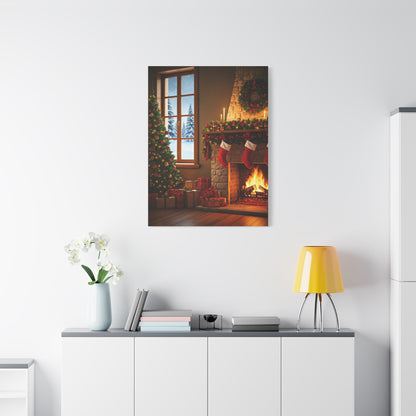 Cozy Christmas Fireplace Evening Wall Art & Canvas Print