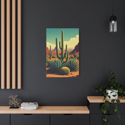 Sunlit Saguaro Desert Illustration Wall Art & Canvas Prints