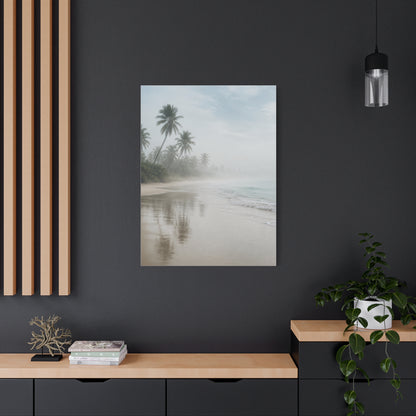 Misty Coastal Palm Shoreline Minimal Tropical Wall Art & Canvas Print