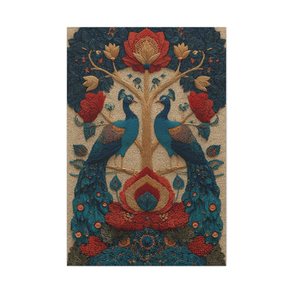 Folk Peacock Tree of Life Wall Art & Canvas Print