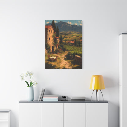 Tuscan Vineyard Farmhouse Lunch Scene Wall Art & Canvas Print