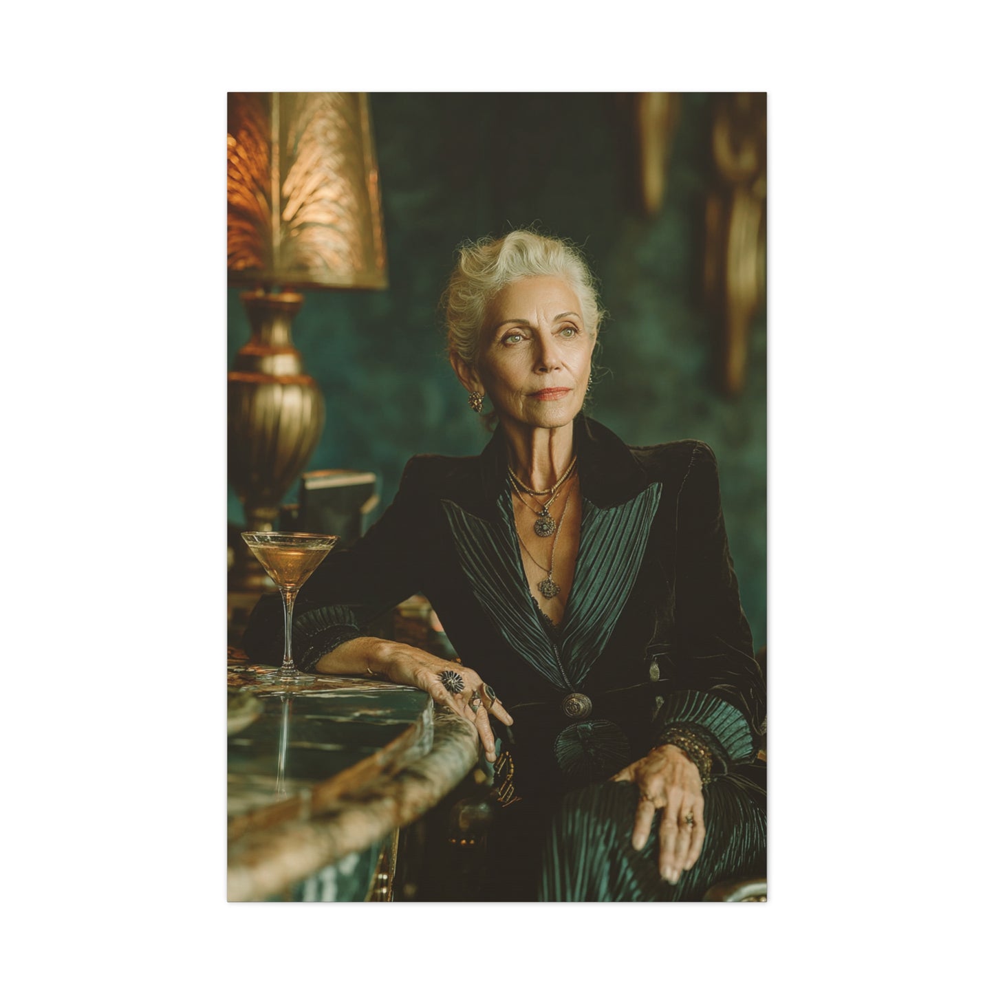 Silver-Haired Woman Martini Portrait Wall Art & Canvas Print