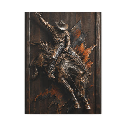 Rodeo Bronc Rider Metal Relief Panel Wall Art & Canvas Print