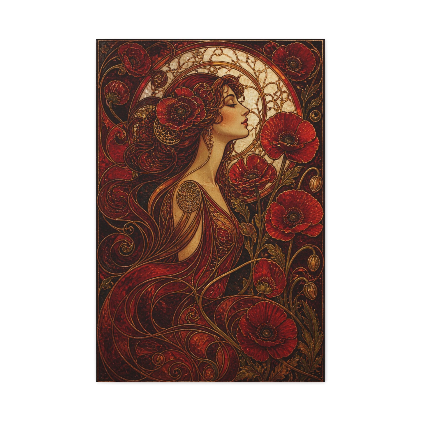 Red Art Nouveau Poppy Muse Wall Art & Canvas Print
