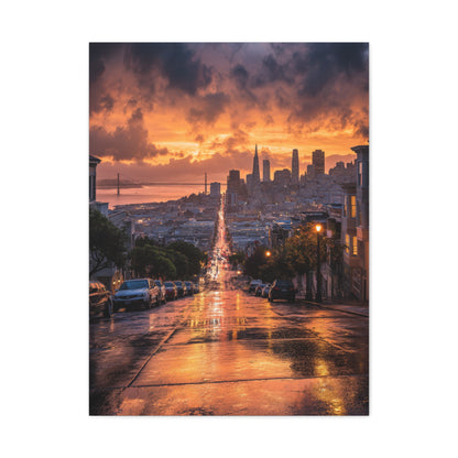 San Francisco Rainy Sunset Cityscape Wall Art & Canvas Print
