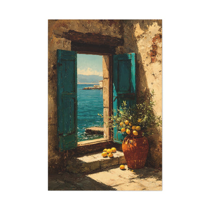 Italian Coastal Window Painting Wall Art & Canvas Print