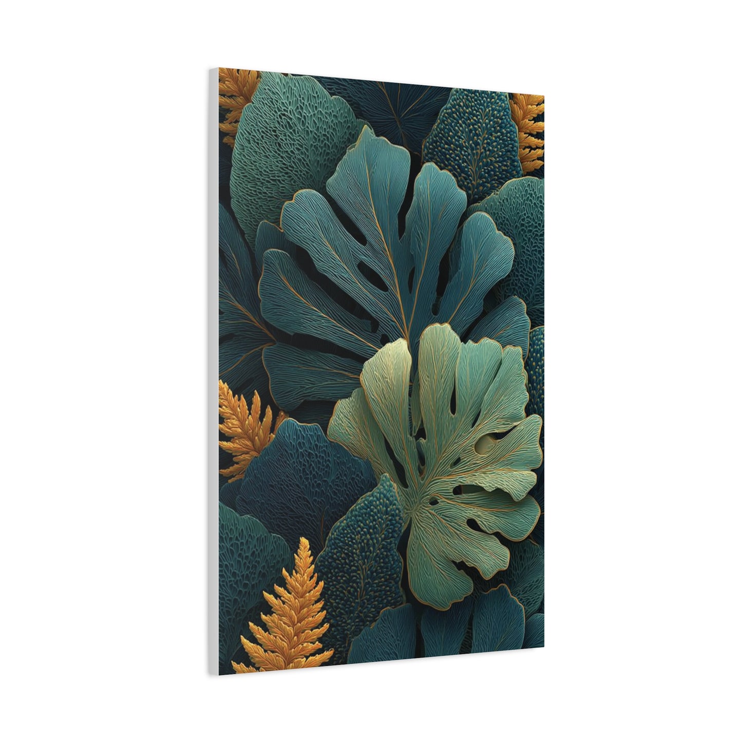 Dark Botanical Gold-Edged Leaves Wall Art & Canvas Print