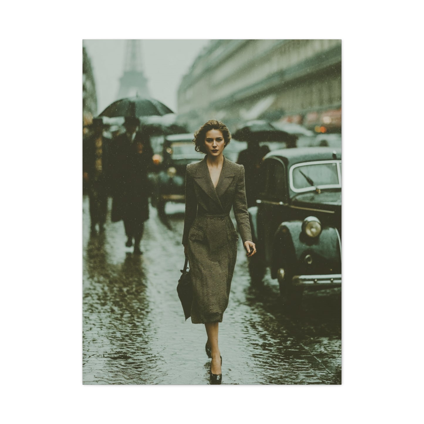 Parisian Rainy Street Elegance Wall Art & Canvas Print