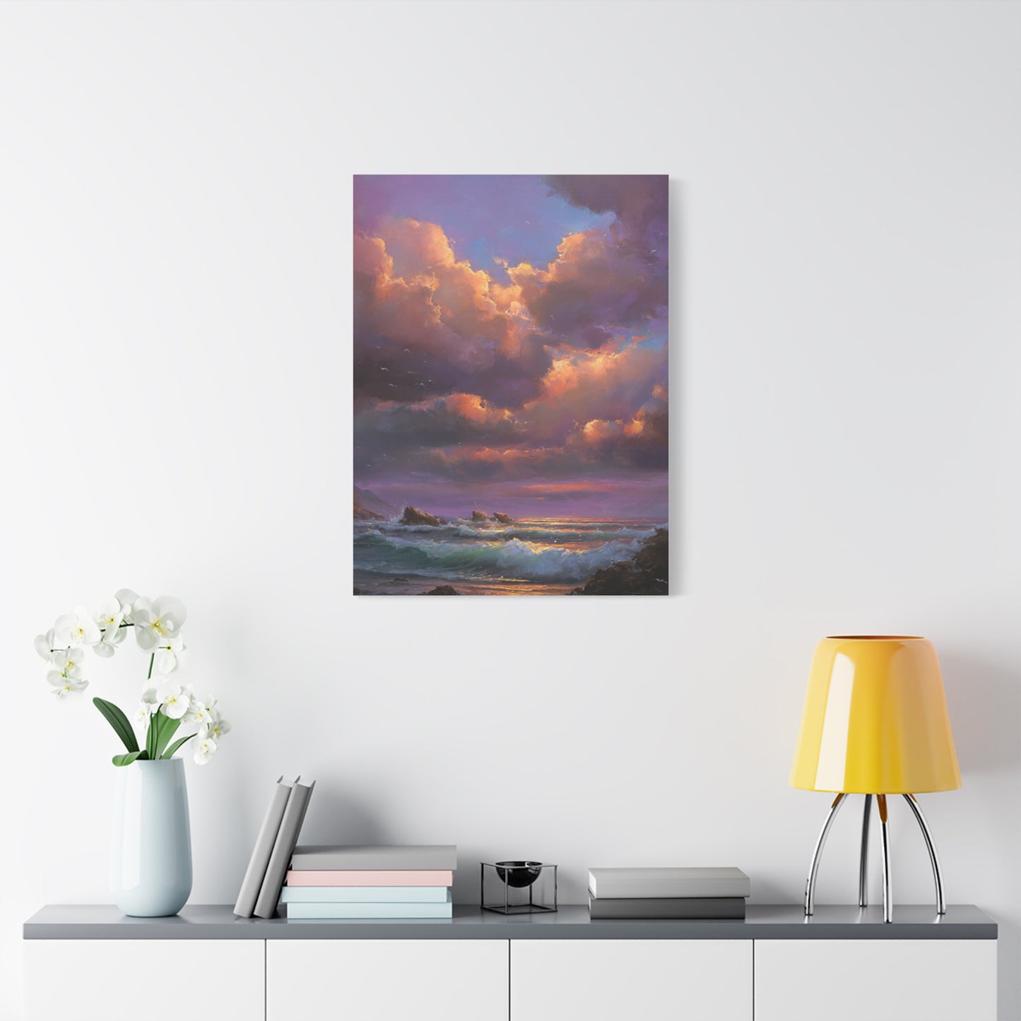 Painterly Coastal Sky and Rolling Waves Wall Art & Canvas Print