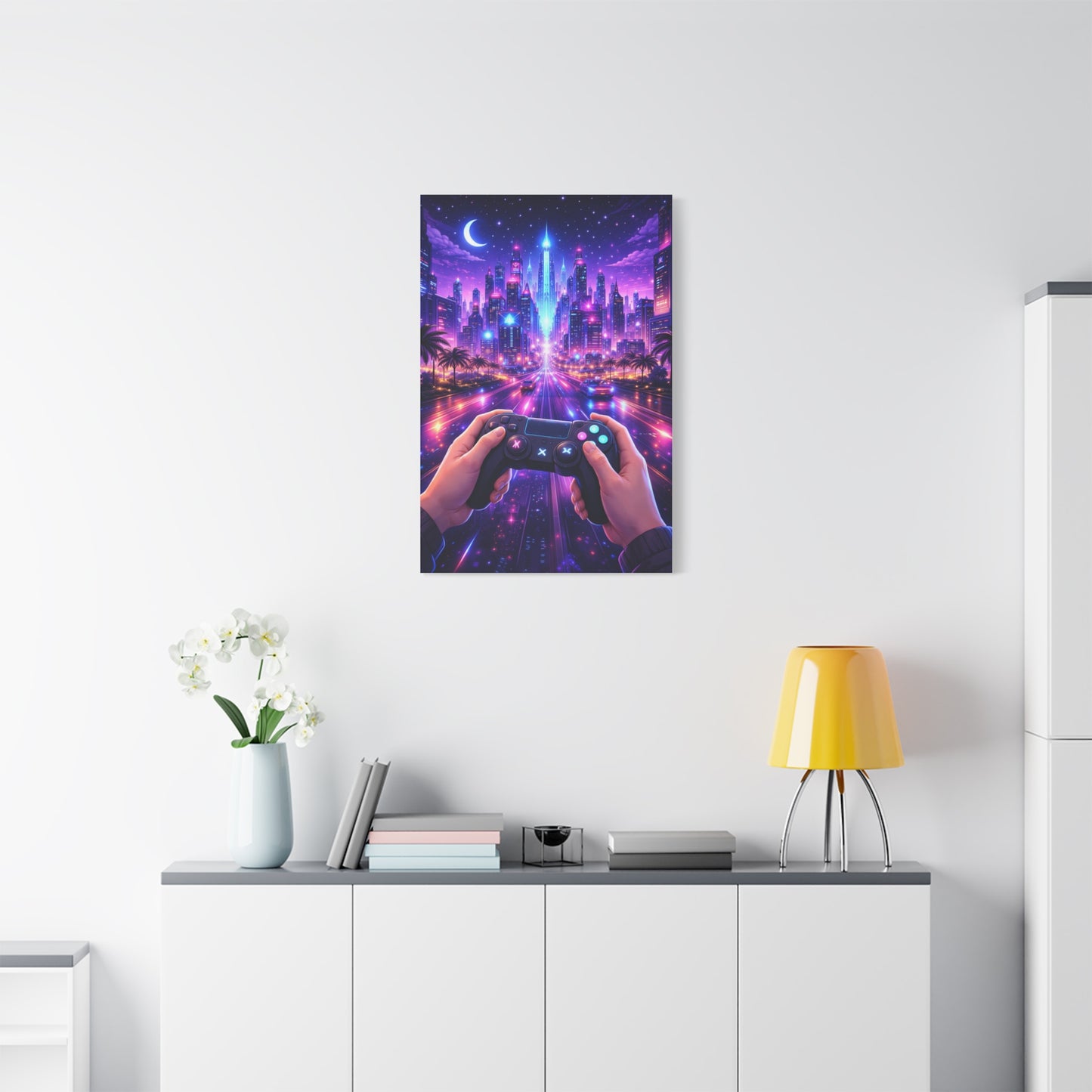 Cyberpunk Night Drive Gaming Scene Wall Art & Canvas Print