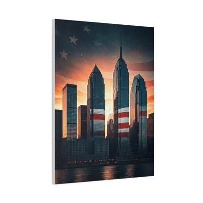Urban Skyline Patriot Flag Reflection Wall Art & Canvas Prints