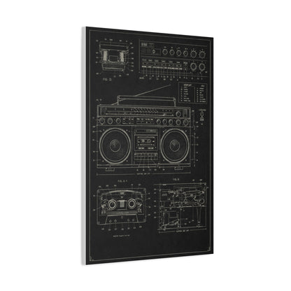Vintage Boombox Blueprint Illustration Wall Art & Canvas Print