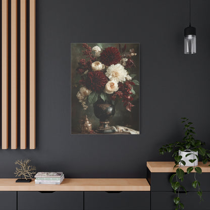 Burgundy Dahlia Floral Still Life Wall Art & Canvas Print