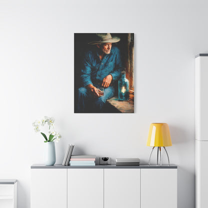 Whiskey Window Cowboy Painting Wall Art & Canvas Print