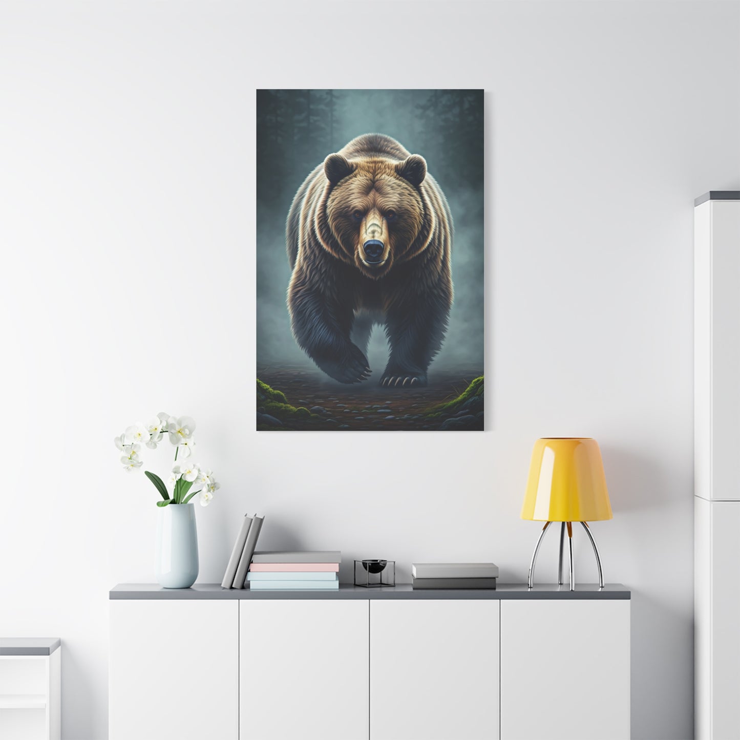 Charging Grizzly Through Mist Wall Art & Canvas Prints