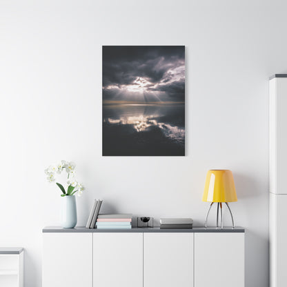 Dramatic Cloud Break Over Calm Ocean Horizon Wall Art & Canvas Print