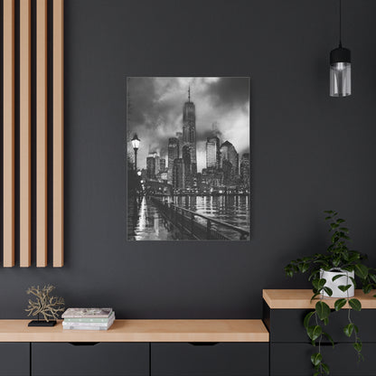 Stormy Manhattan Waterfront Noir Wall Art & Canvas Print