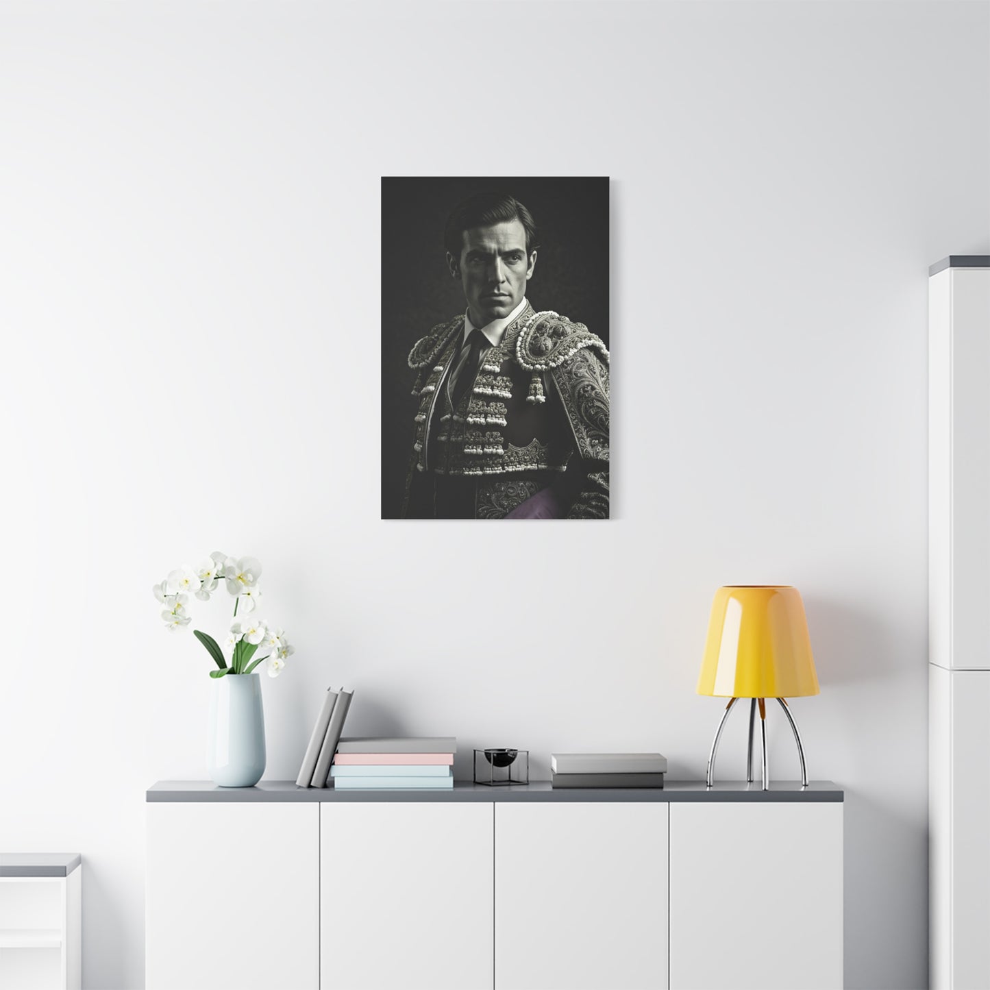 Stoic Warrior in Armor Black & White Wall Art & Canvas Prints