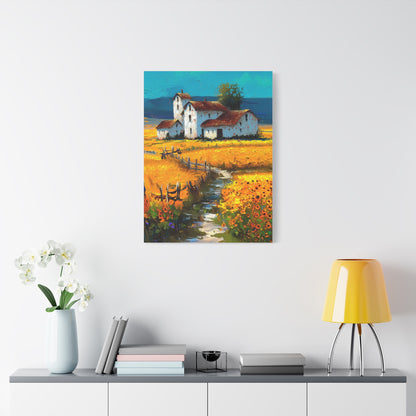 Sunflower Farmhouse Field Landscape Wall Art & Canvas Print