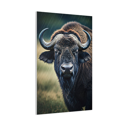 Cape Buffalo Frontal Portrait with Curved Horn Emphasis Wall Art & Canvas Print