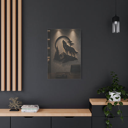 Minimal Howling Wolf Moon Relief Panel Wall Art & Canvas Print