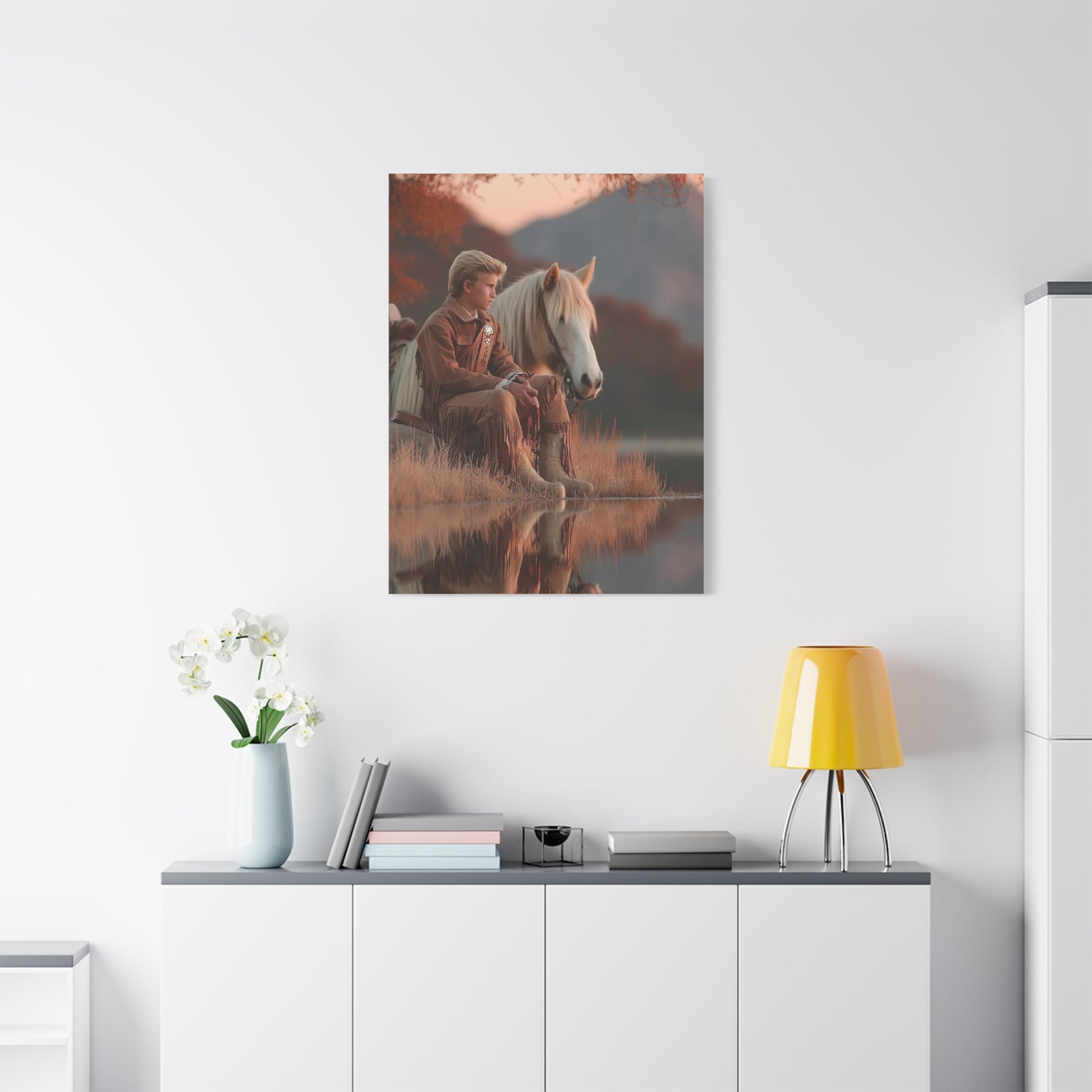 Young Cowboy by the River Wall Art & Canvas Print
