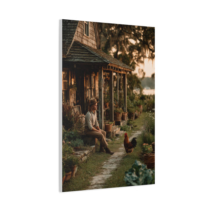 Farmhouse Porch Rooster Scene Wall Art & Canvas Print