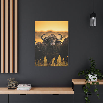 Buffalo Herd in Golden African Sunset Wall Art & Canvas Print