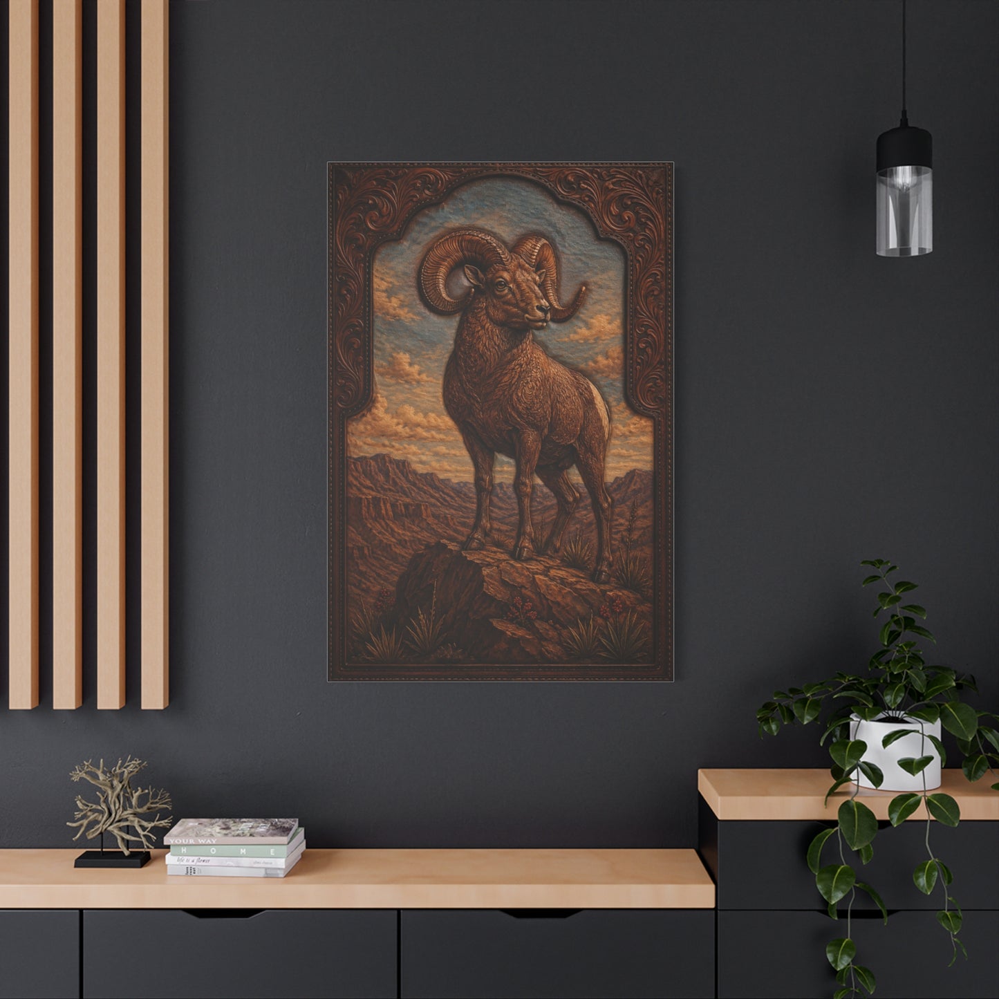 Hand Tooled Bighorn Sheep Southwest Wall Art & Canvas Print