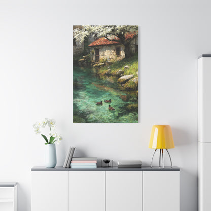 Spring Farmhouse Stream Scene Wall Art & Canvas Print