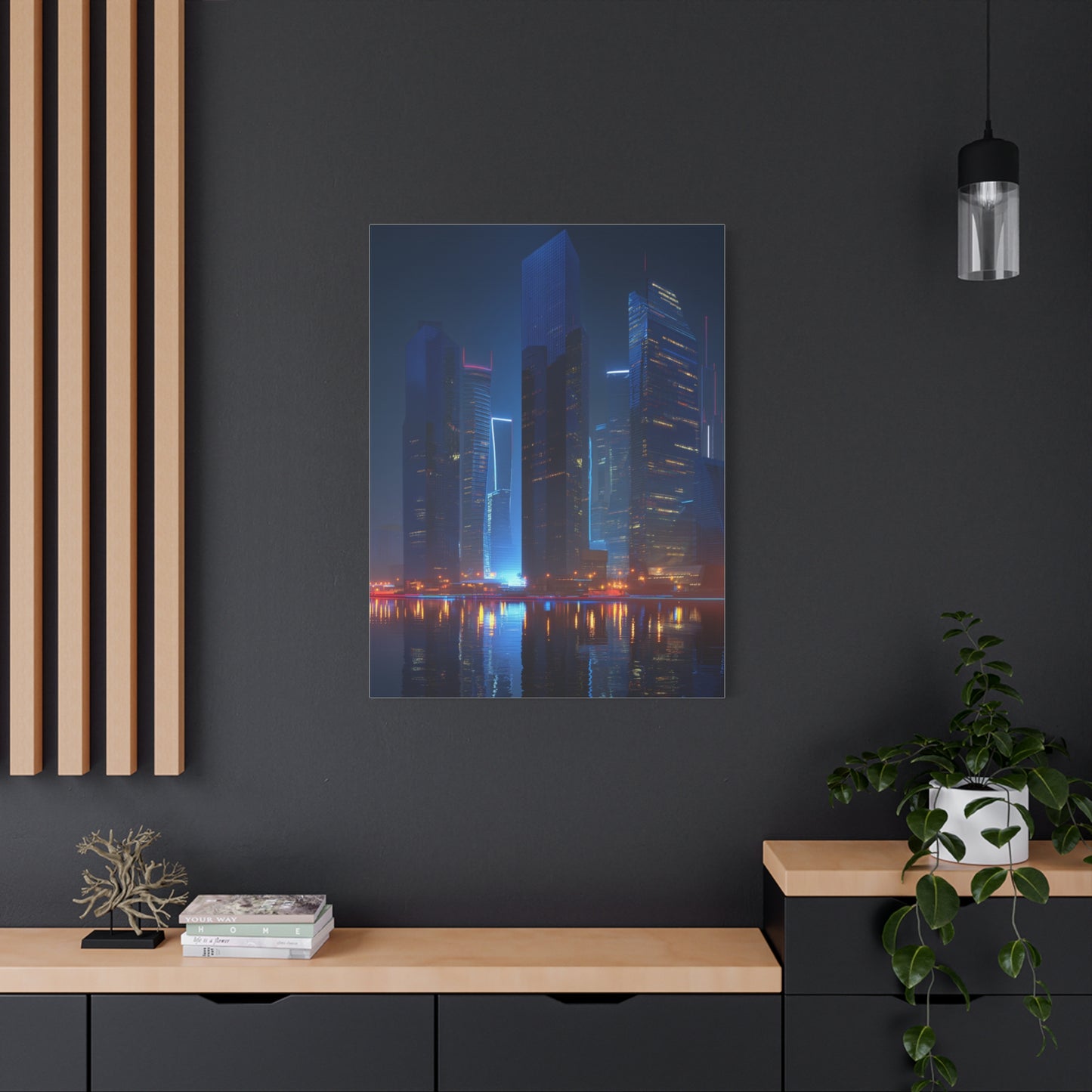 Futuristic Neon City Skyline Night Wall Art & Canvas Print