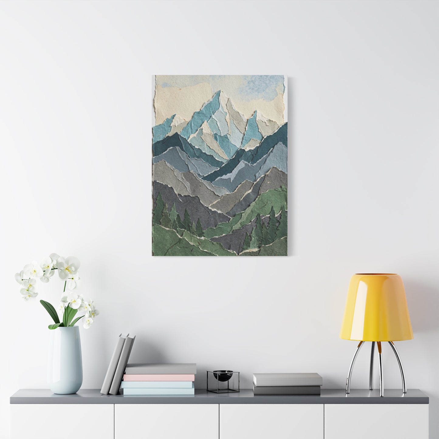 Hand-Torn Paper Collage Mountain Range Wall Art & Canvas Print