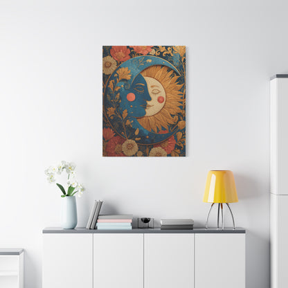 Celestial Sun and Moon Folk Wall Art & Canvas Print
