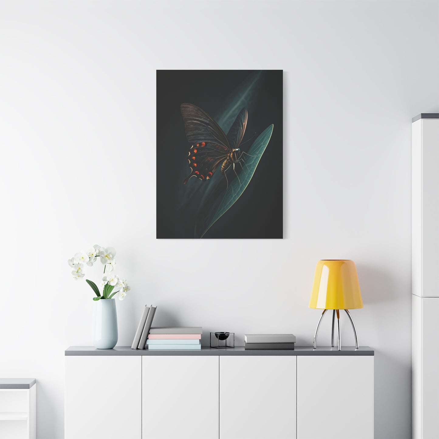 Dark Swallowtail Butterfly on Leaf Wall Art & Canvas Prints