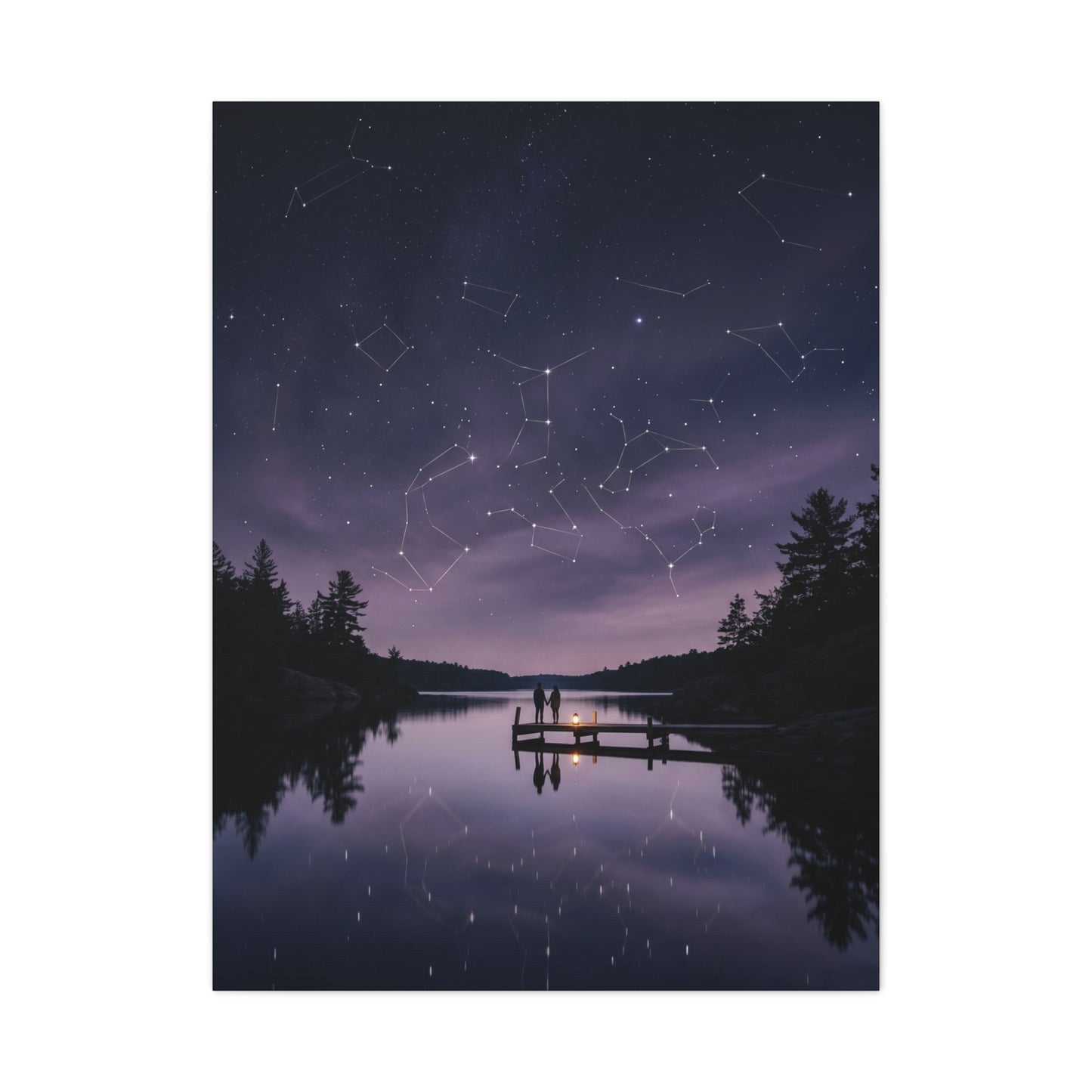 Starlit Reflection Lovers Minimal Scene Wall Art & Canvas Print