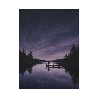 Starlit Reflection Lovers Minimal Scene Wall Art & Canvas Print