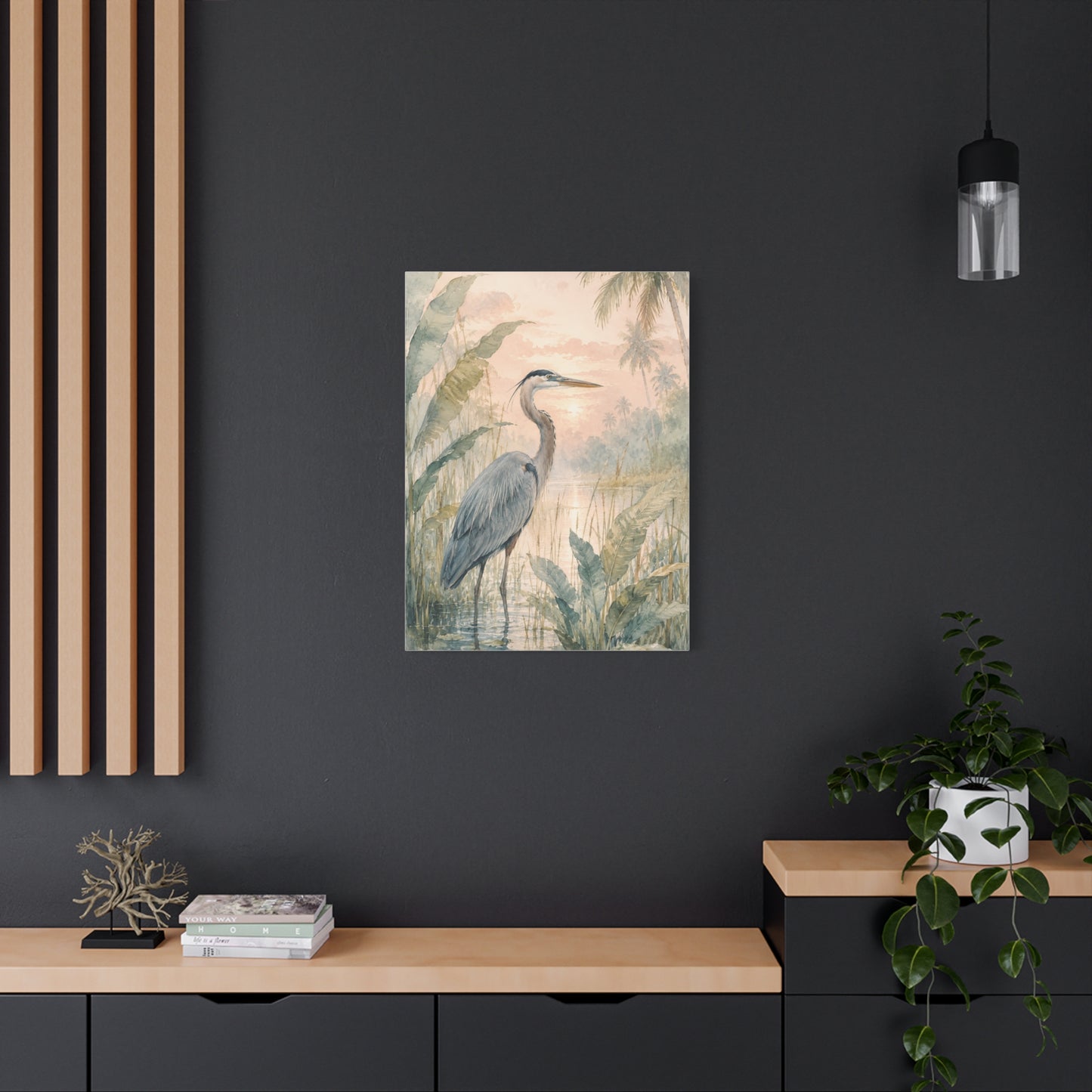 Soft Tropical Heron Marsh Landscape Tropical Wall Art & Canvas Print