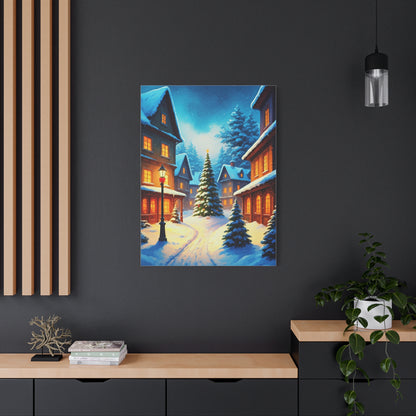 Watercolor Winter Village Christmas Scene Wall Art & Canvas Print