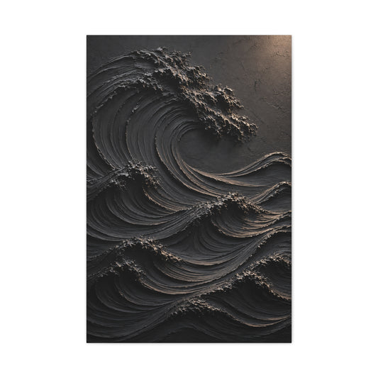 Matte Black Sculptural Ocean Motion Wall Art & Canvas Print