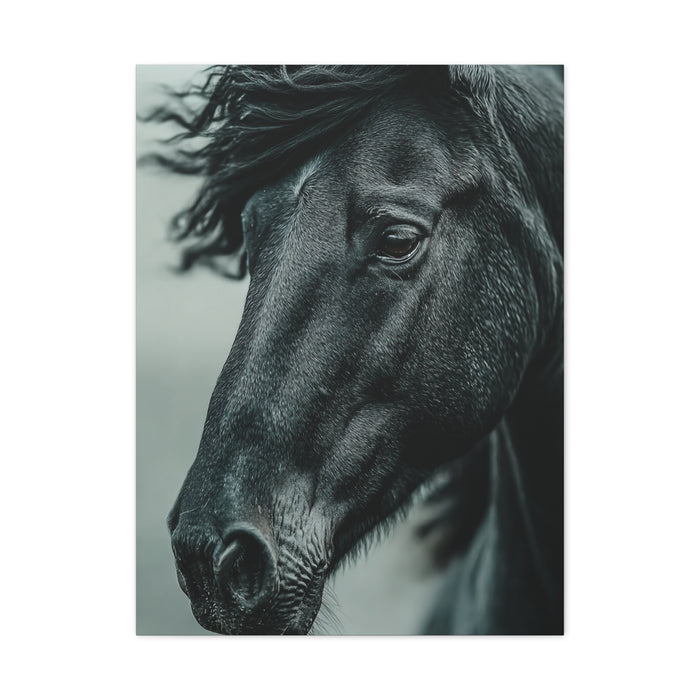 Black Stallion Close Portrait Wall Art & Canvas Print