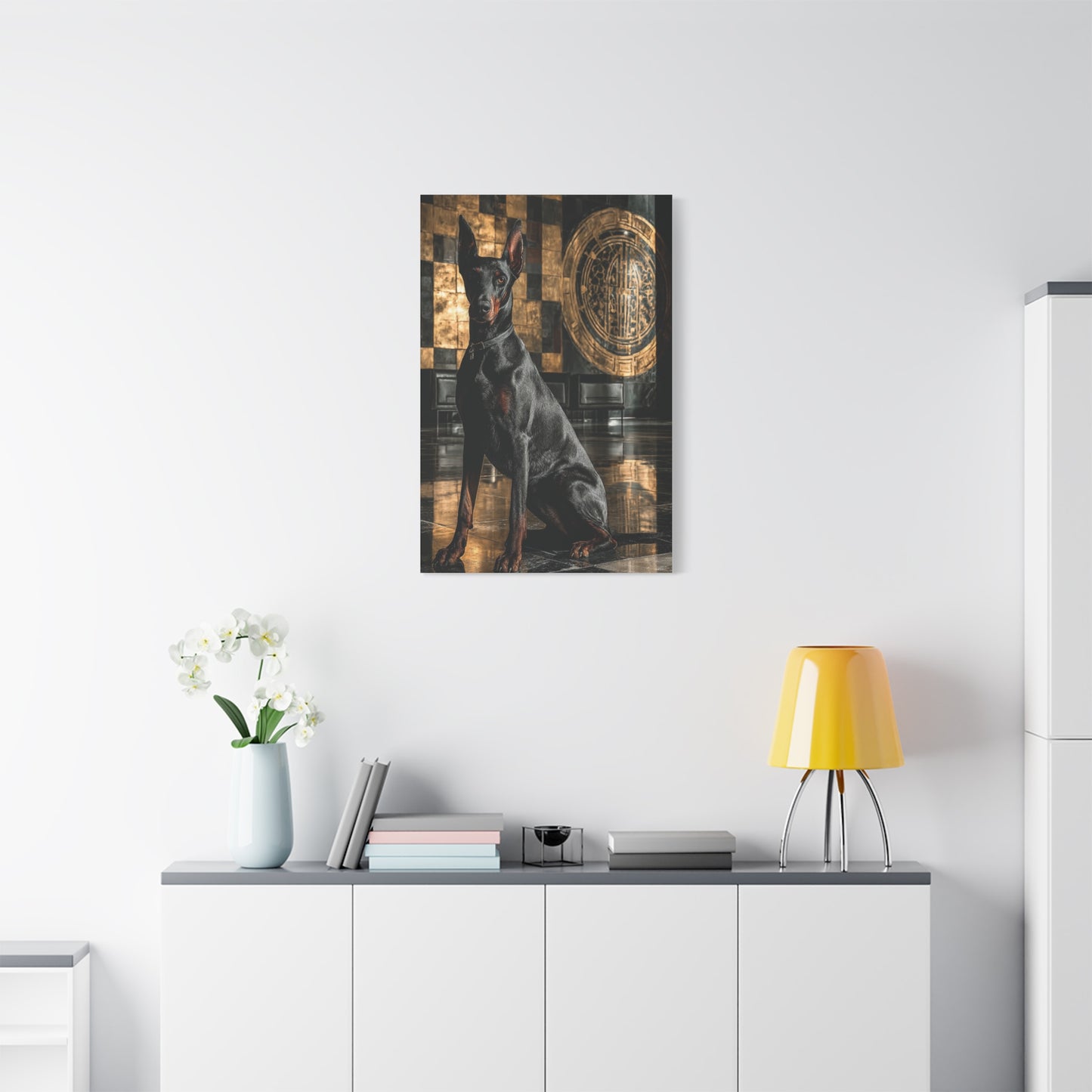 Doberman Art Deco Portrait Wall Art & Canvas Print