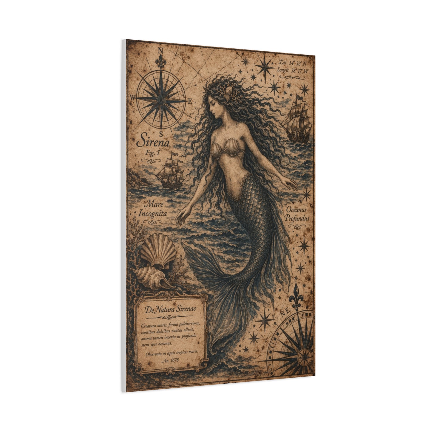 Antique Nautical Sirena Illustration Wall Art & Canvas Print