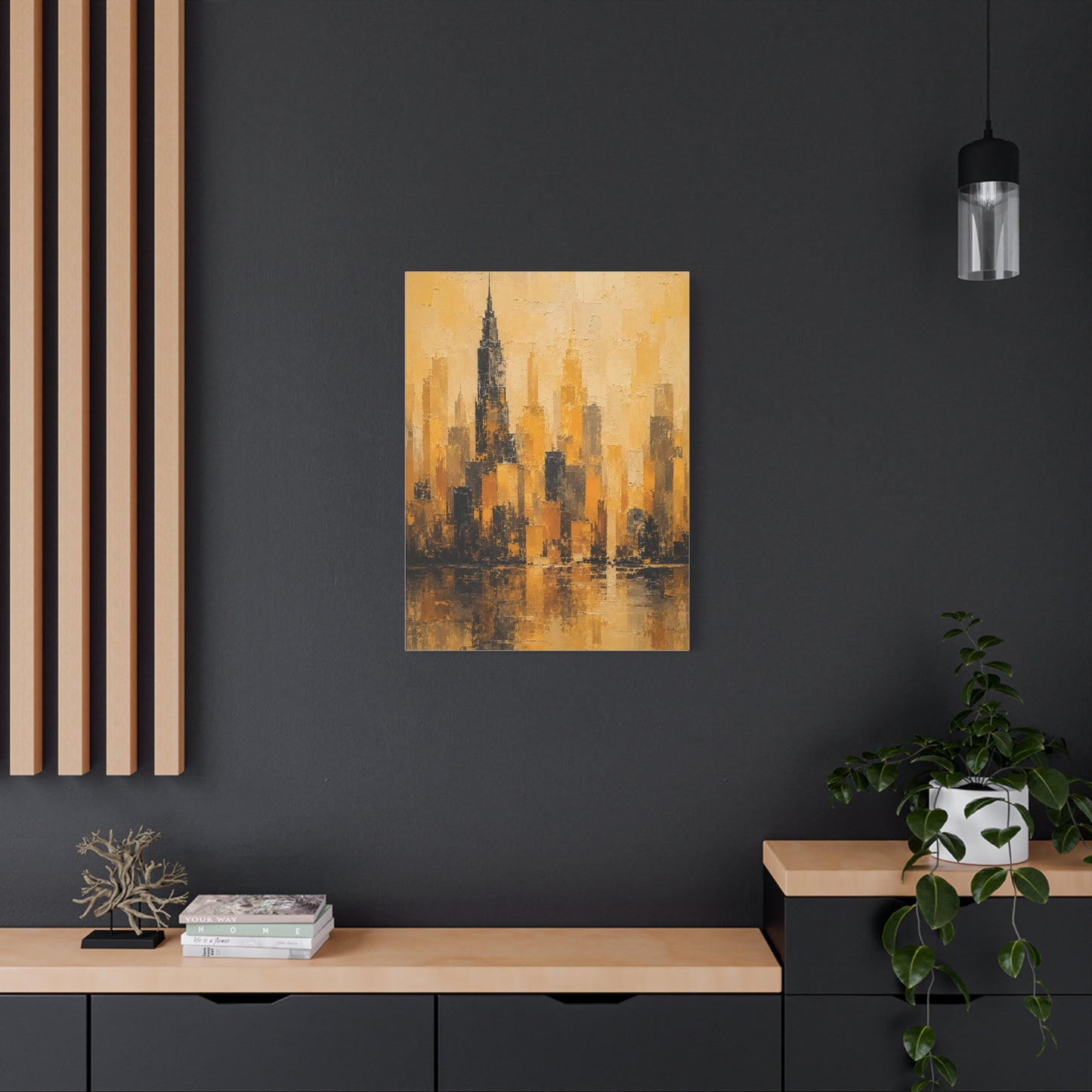 Yellow Cityscape Textured Skyline Abstract Wall Art & Canvas Print