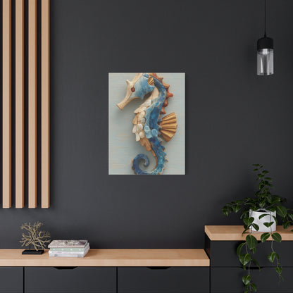 Driftwood Seahorse Coastal Sculpture Wall Art & Canvas Print