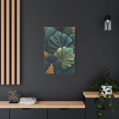 Dark Botanical Gold-Edged Leaves Wall Art & Canvas Print