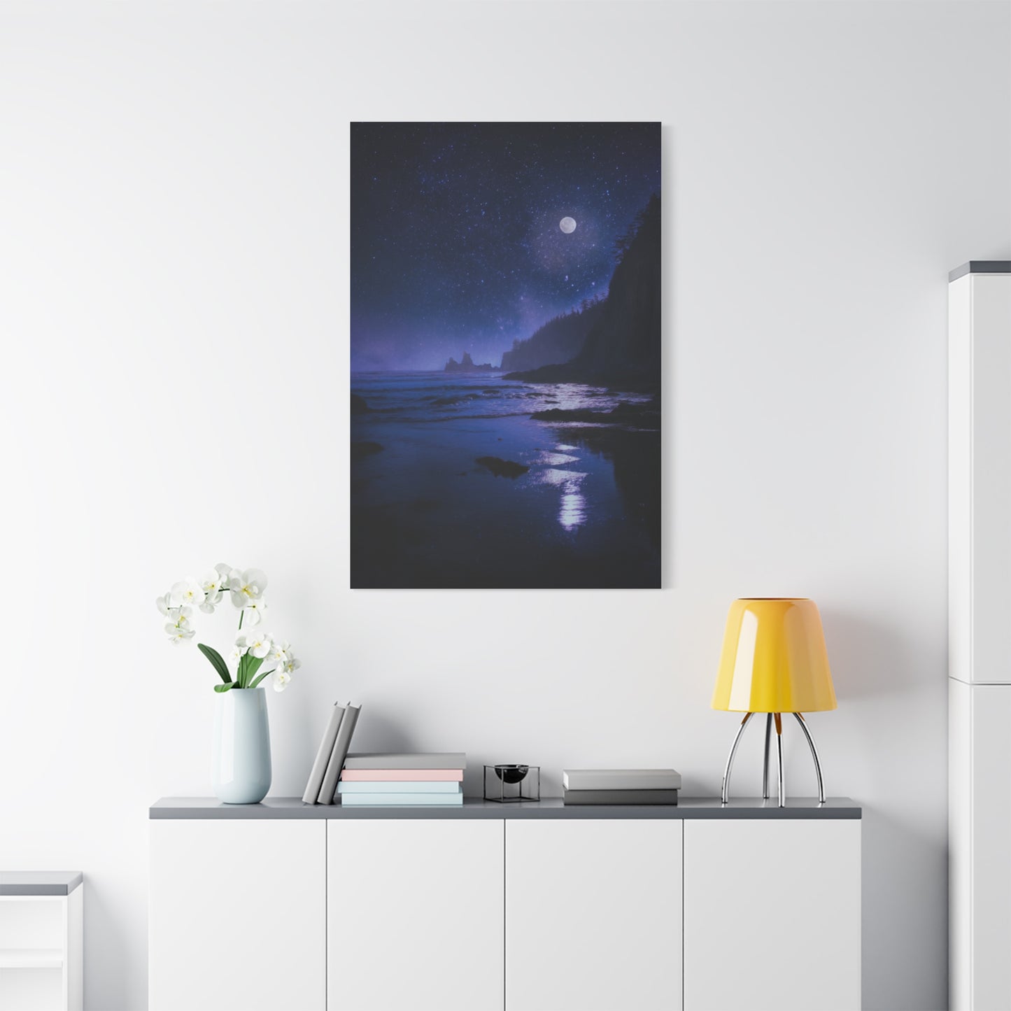 Moonlit Starry Coastline Wall Art & Canvas Print